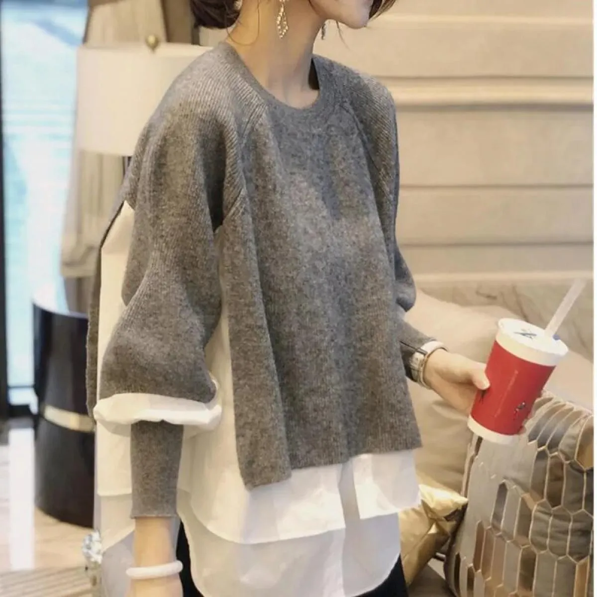 2023 primavera autunno nuove donne maglione moda maglione falso due pezzi di cuciture pullover top da donna