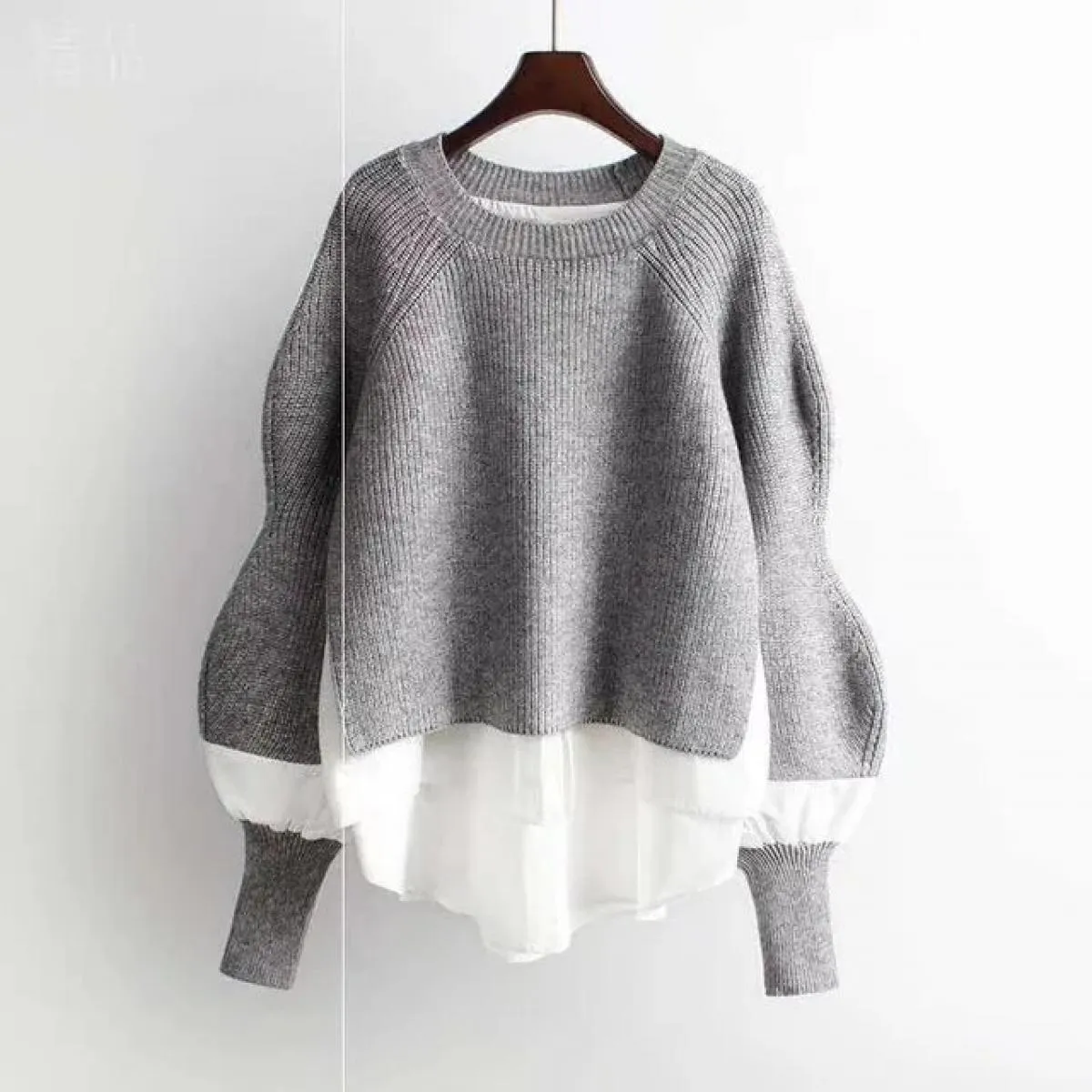 2023 primavera autunno nuove donne maglione moda maglione falso due pezzi di cuciture pullover top da donna
