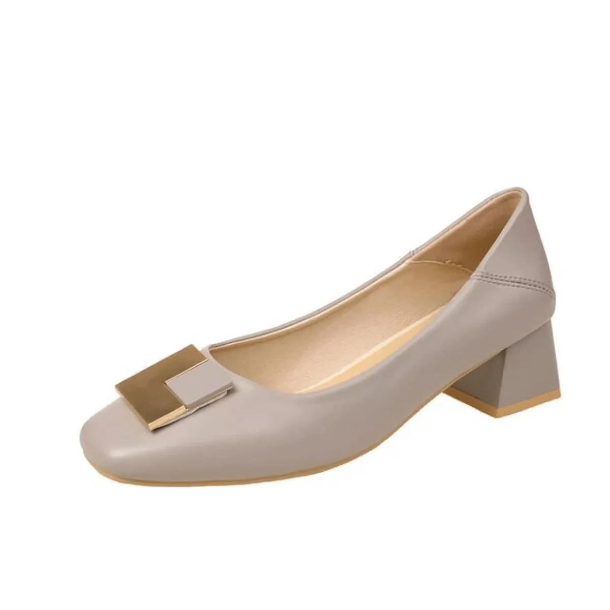 3 cm Scarpe Tacco Medio Alto Donna Décolleté in vera pelle Punta quadrata Mocassini con fibbia in metallo da donna Scarpe elegan