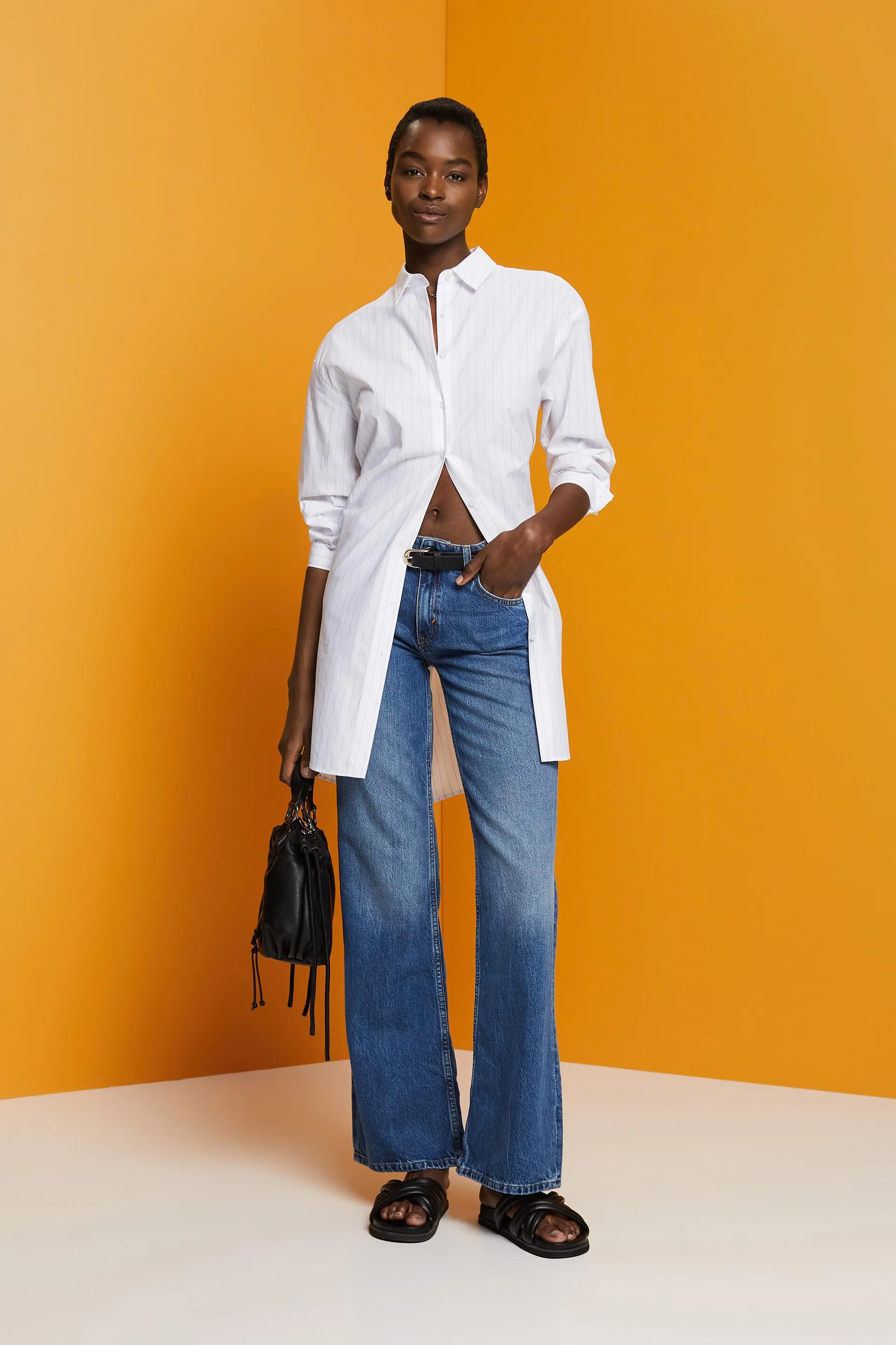 Abito camicia con righe gessate, 100 % cotone