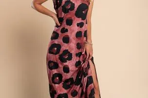 Abito lungo con stampa leopardata, bordeaux