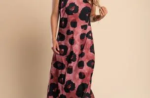 Abito lungo con stampa leopardata, bordeaux