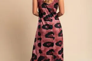 Abito lungo con stampa leopardata, bordeaux