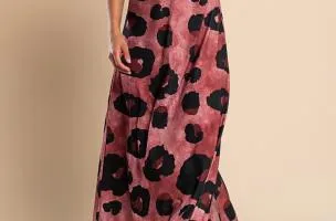 Abito lungo con stampa leopardata, bordeaux