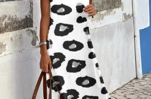 Abito lungo leopardato, bianco