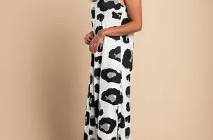Abito lungo leopardato, bianco