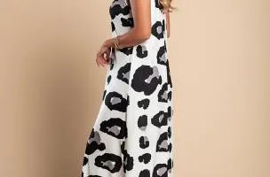 Abito lungo leopardato, bianco