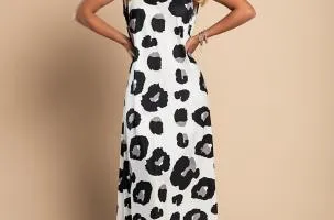 Abito lungo leopardato, bianco