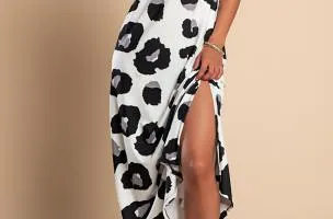 Abito lungo leopardato, bianco