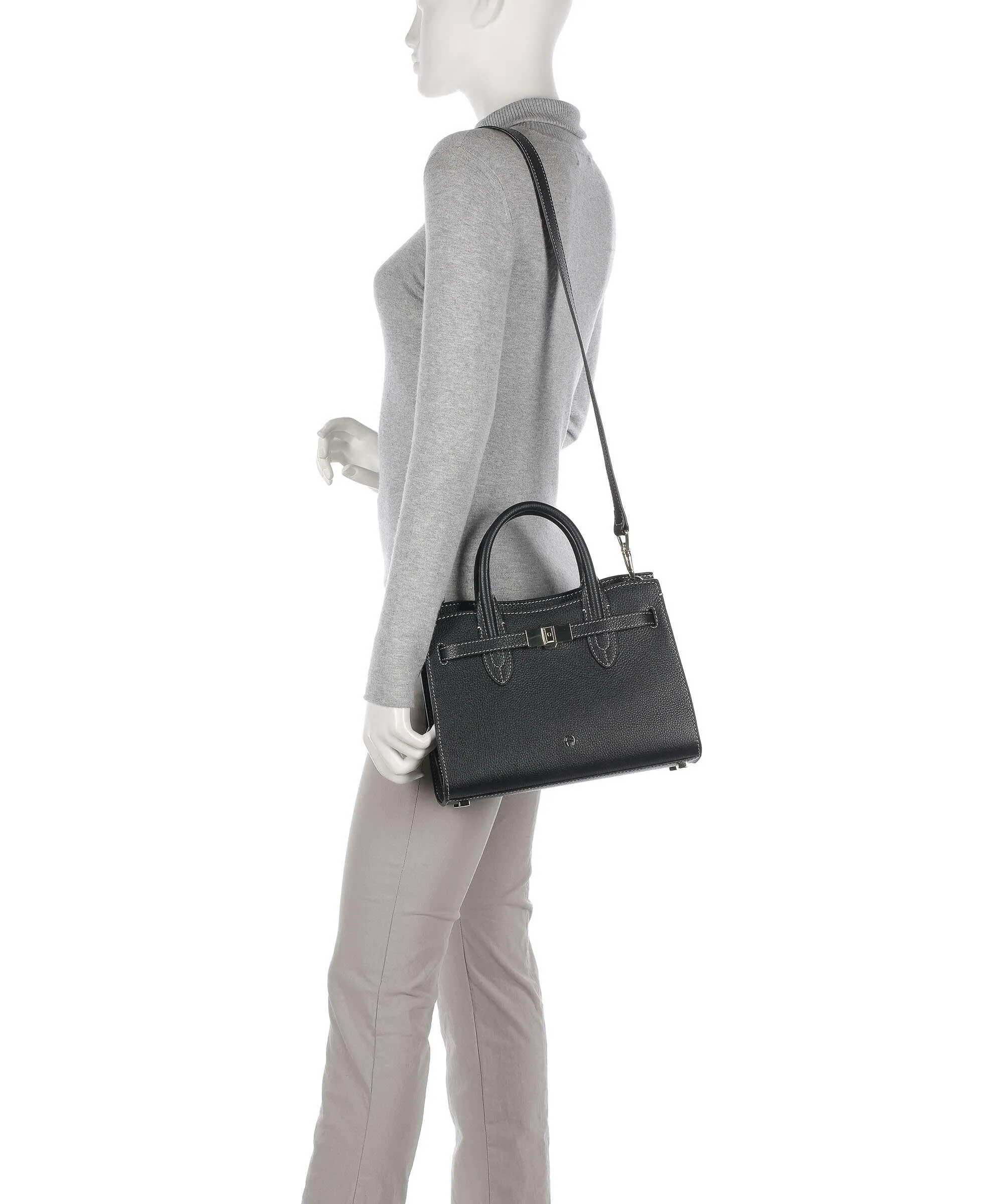  Aigner Farah M Borsa a mano pelle di vacchetta grana nero  
