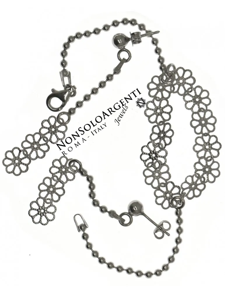 Argento 925 : completo filigrana Fiori Collana Orecchini e Bracciale palline