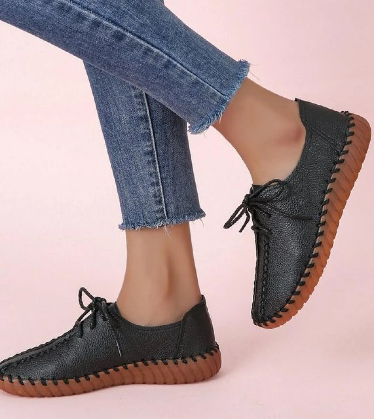 Ballerine da donna Scarpe in vera pelle Mocassini da donna Comode scarpe da ginnastica estive bianche fatte a mano con lacci Sca