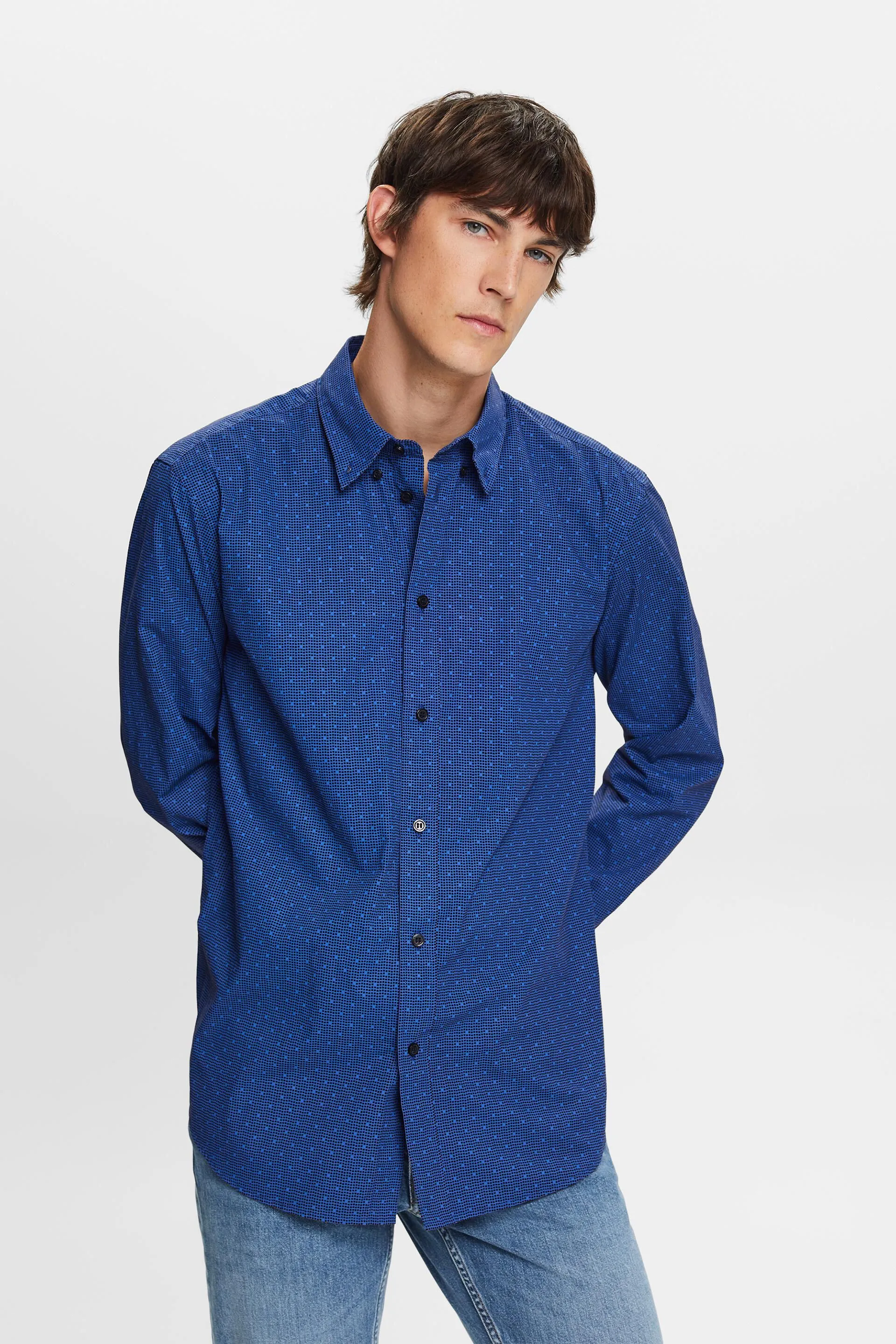 Camicia a fantasia button-down, 100% cotone