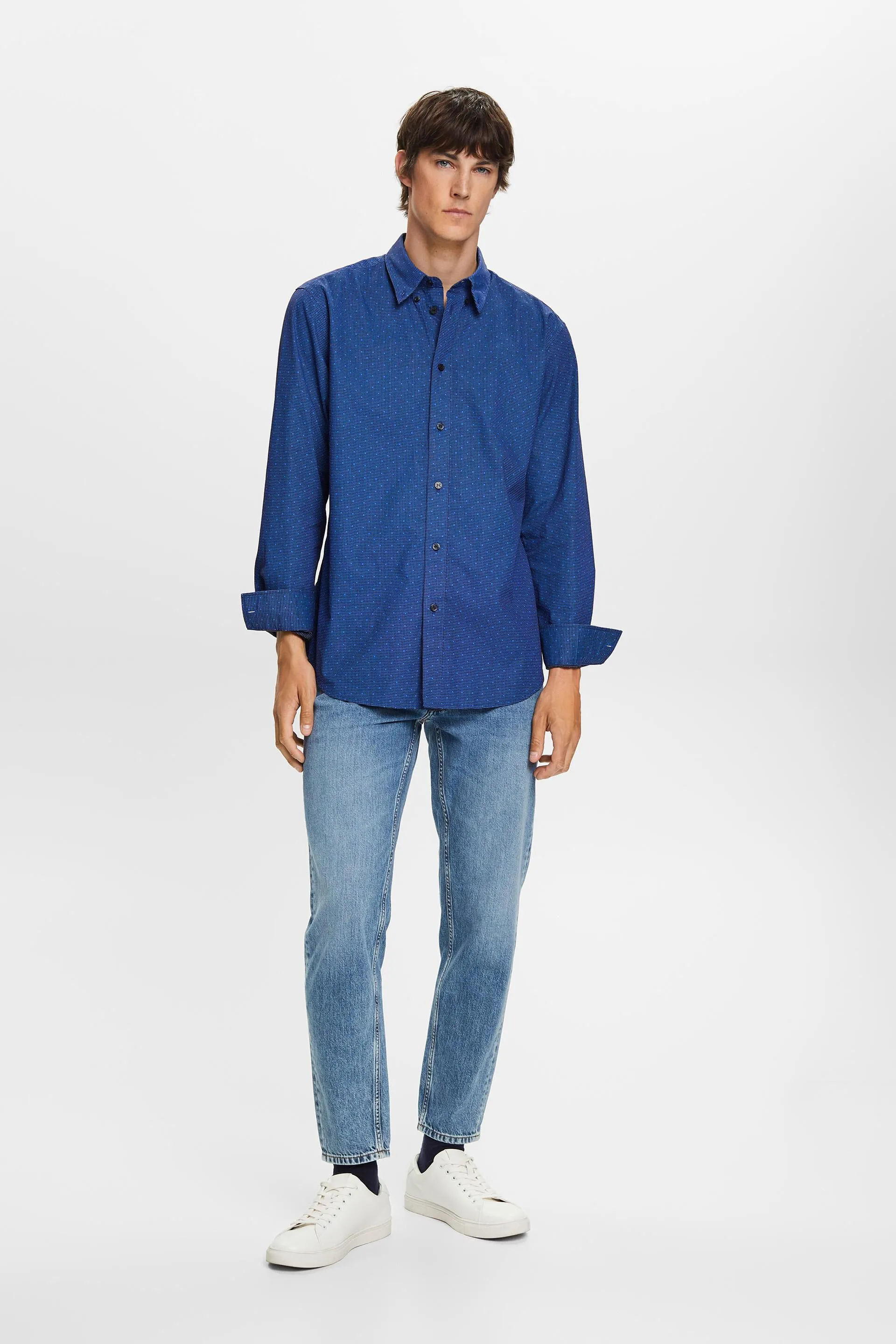 Camicia a fantasia button-down, 100% cotone