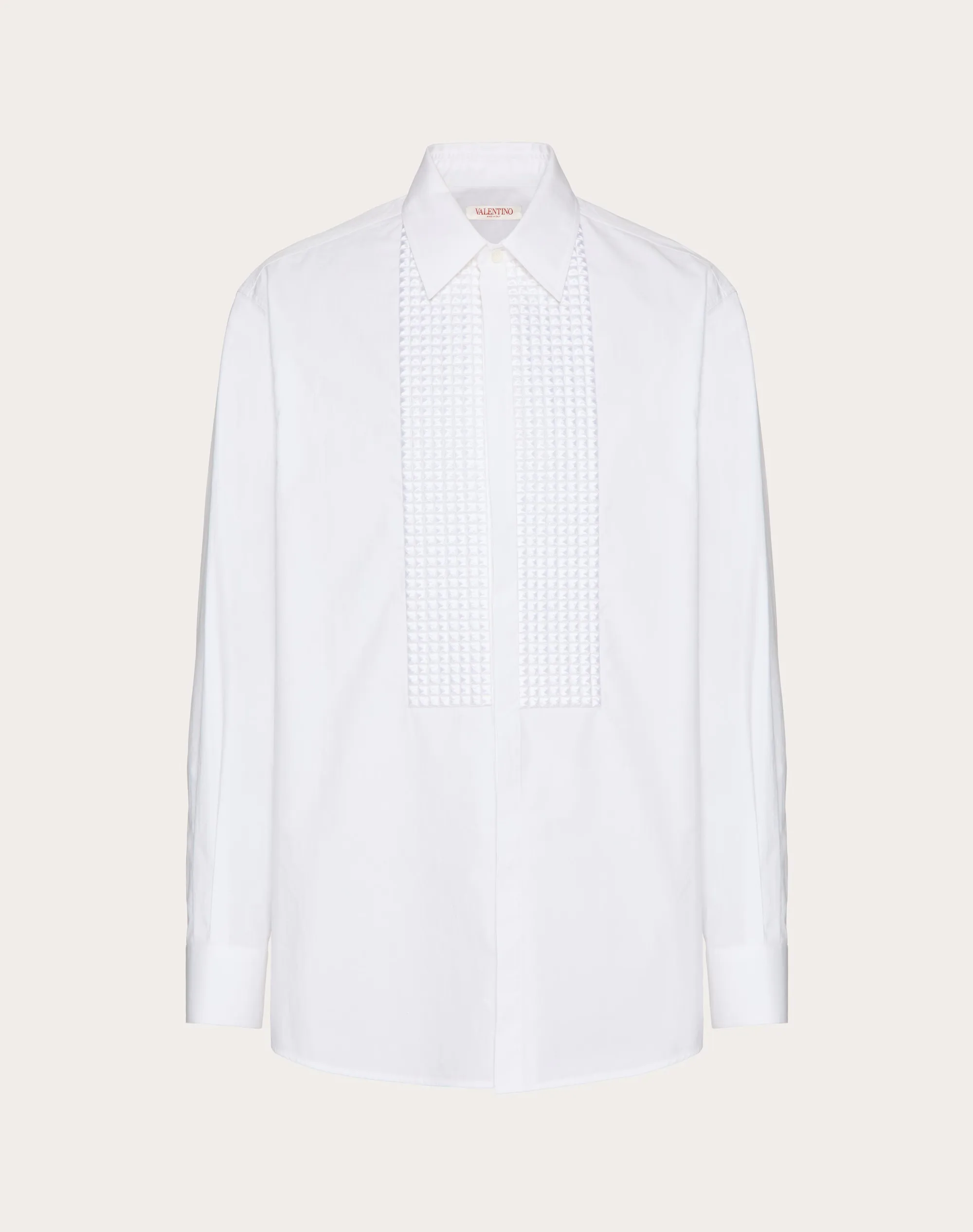 CAMICIA IN POPELINE DI COTONE CON PLASTRON RICAMATO