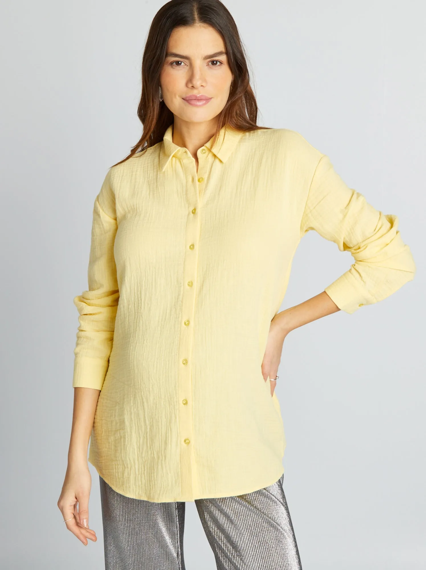 Camicia per allattamento in garza di cotone - GIALLO
