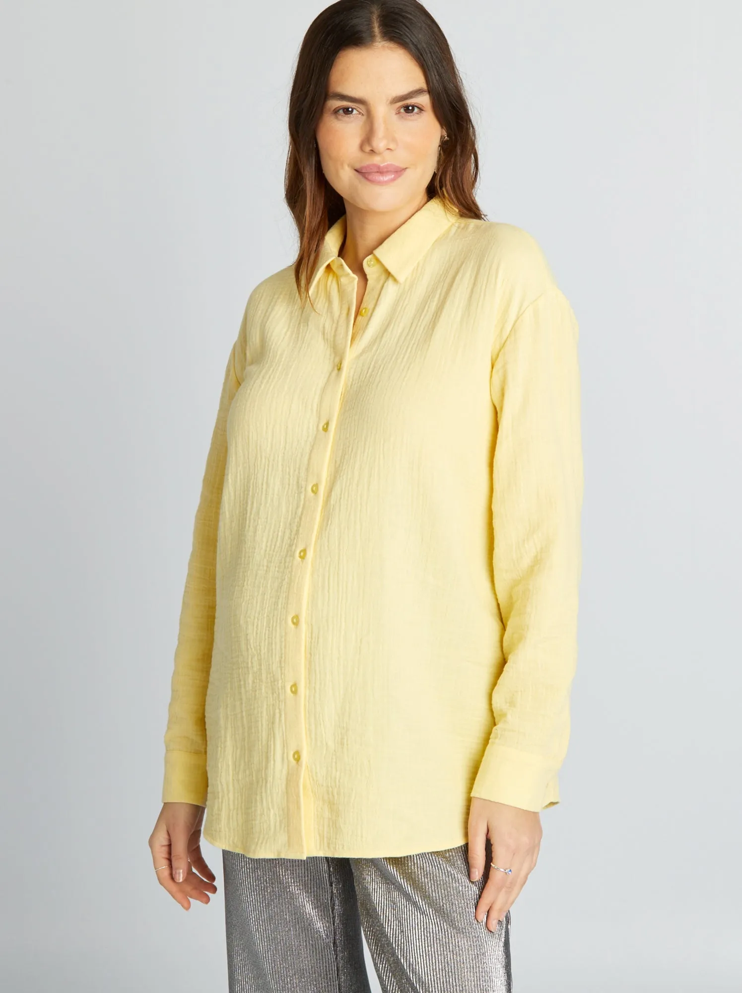Camicia per allattamento in garza di cotone - GIALLO