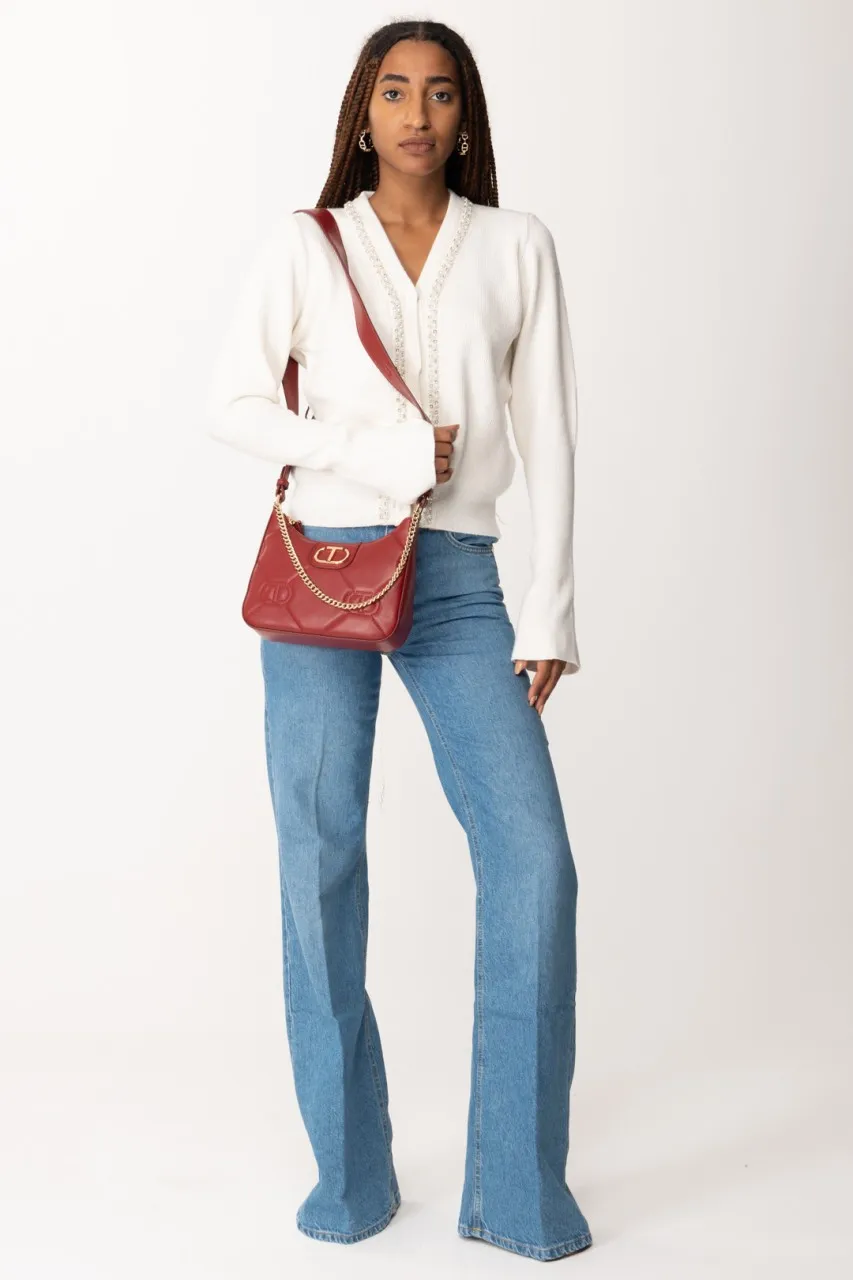 Cardigan corto con strass e perline Offwhite