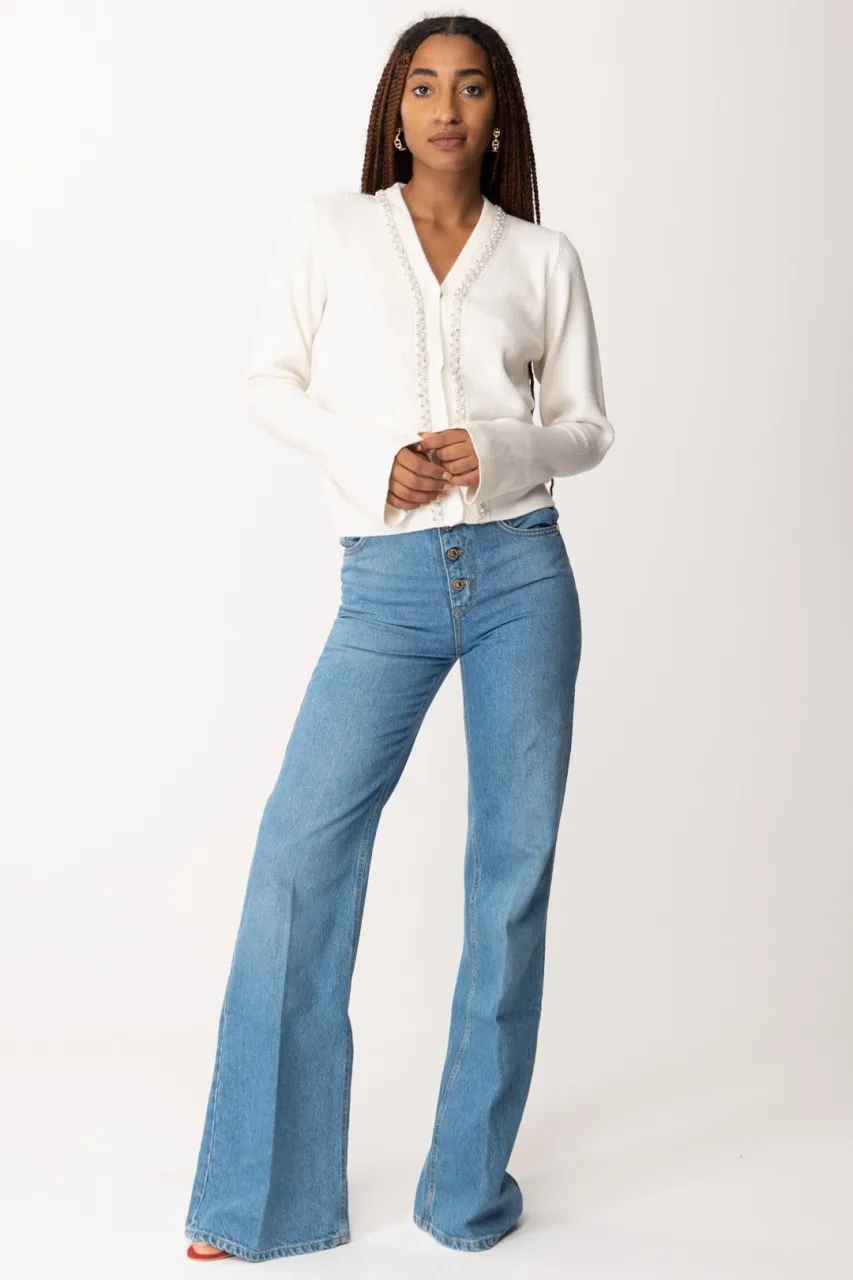 Cardigan corto con strass e perline Offwhite