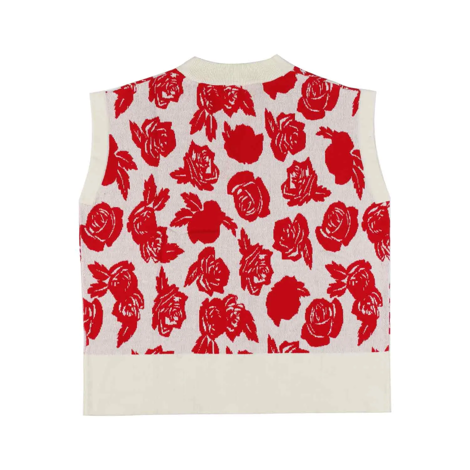Cardigan Smanicato Gemis Panna Con Rose Rosse