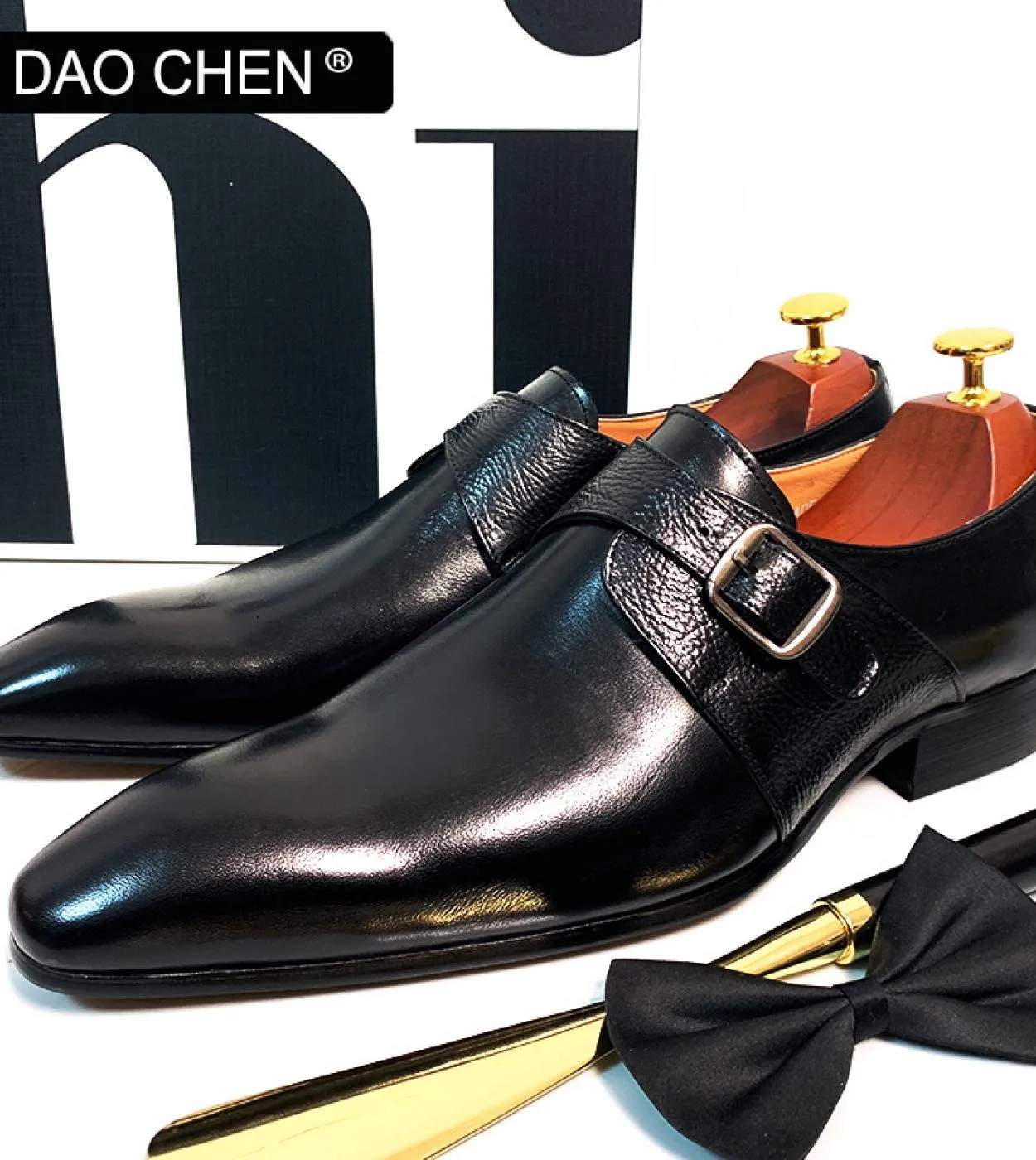 Daochen Scarpe da uomo in pelle Mocassini con cinturino monaco nero marrone Scarpa Slip On Scarpe eleganti da uomo casual di lus