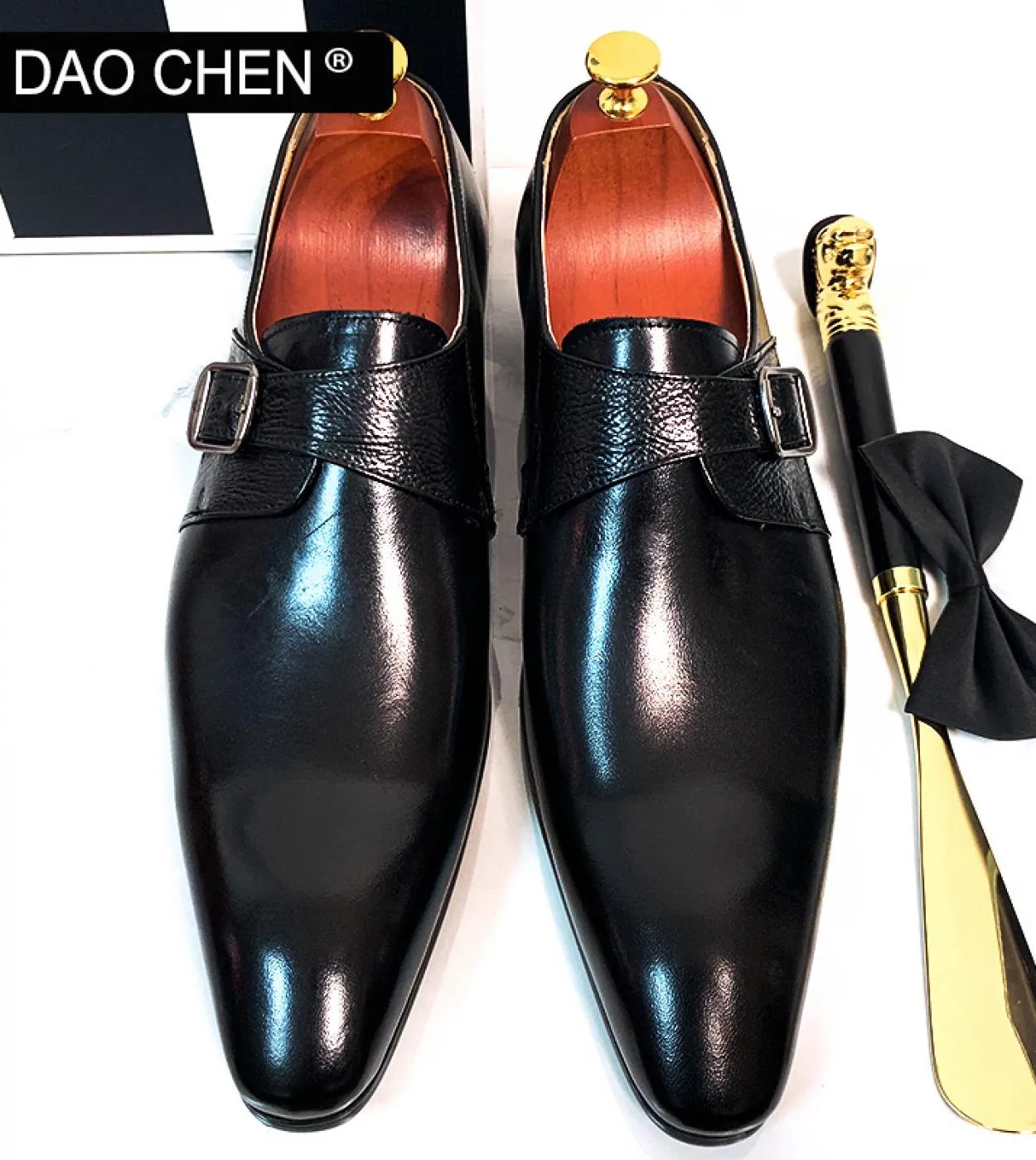 Daochen Scarpe da uomo in pelle Mocassini con cinturino monaco nero marrone Scarpa Slip On Scarpe eleganti da uomo casual di lus