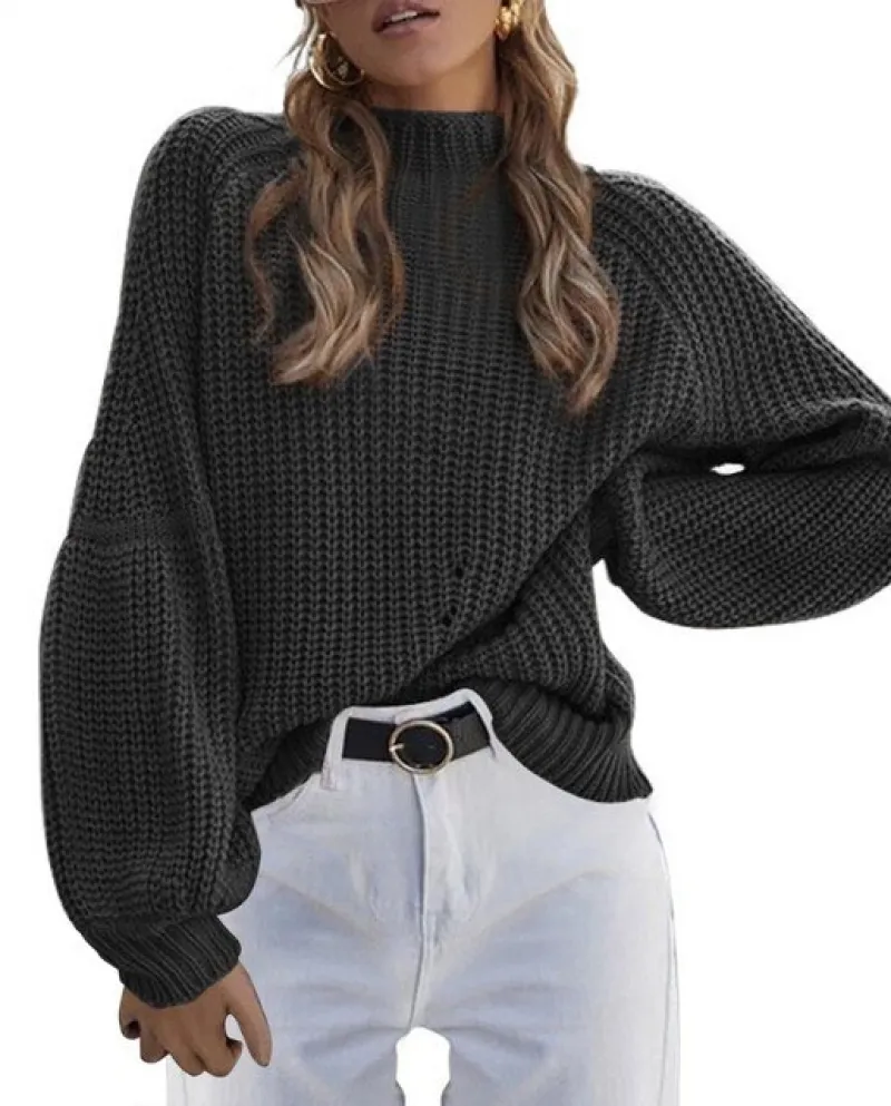 Donne Casua Sciolto di Colore Solido Maglieria Casual Smockneck Maglione Pullover Autunno Inverno Maglione Pullover Manica Lunga