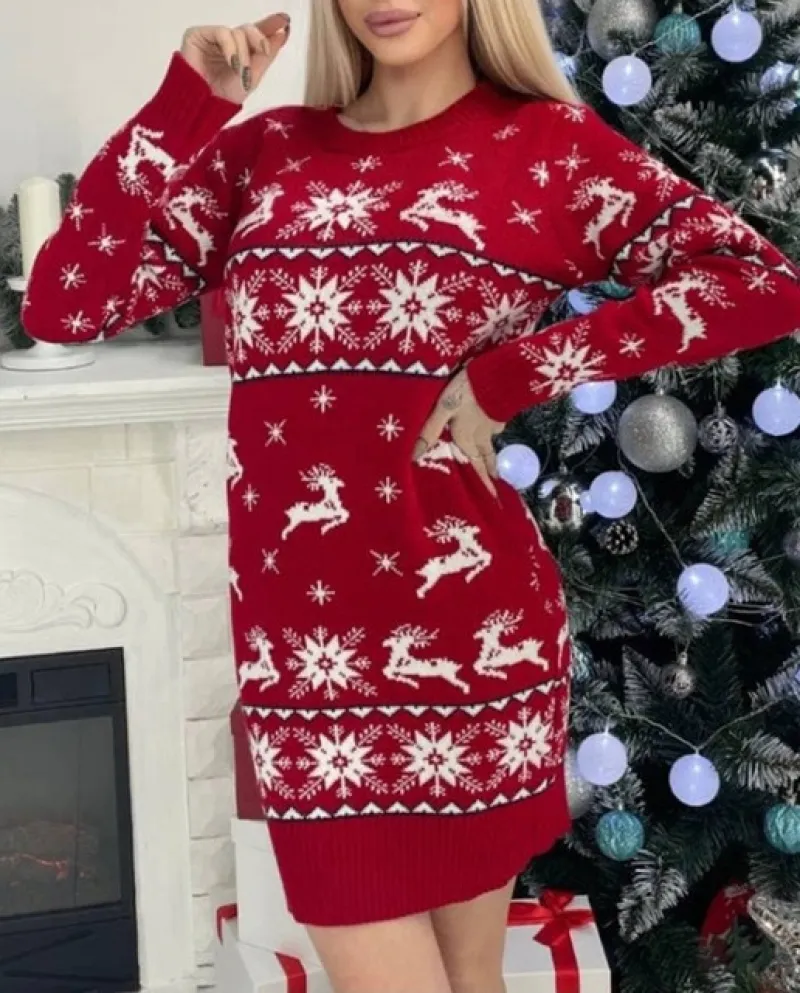 Donne Inverno Natale Giorno Maglione Abito Moda Casual Albero Di Natale Pullover Felpa Natale Tema Maglione Abito