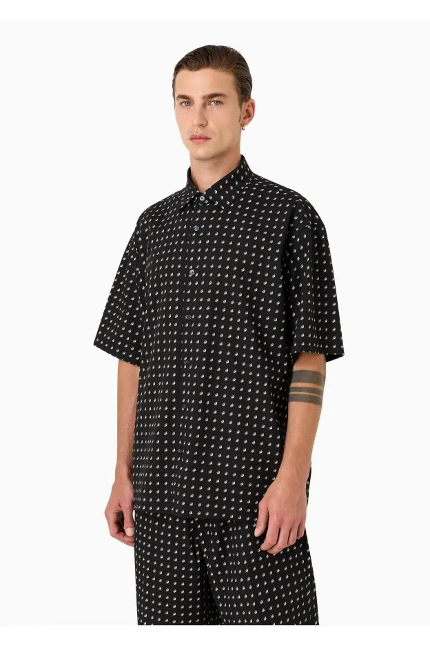 Emporio Armani Camicia Over Fit A Maniche Corte In Misto Lyocell Stampa All Over Asv