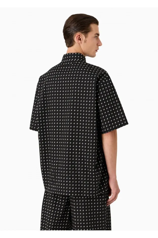 Emporio Armani Camicia Over Fit A Maniche Corte In Misto Lyocell Stampa All Over Asv