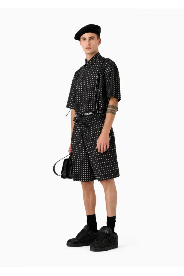 Emporio Armani Camicia Over Fit A Maniche Corte In Misto Lyocell Stampa All Over Asv