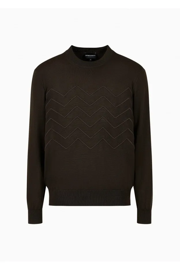 Emporio Armani Maglione in lana vergine con ricamo chevron a riievo Travel Essential