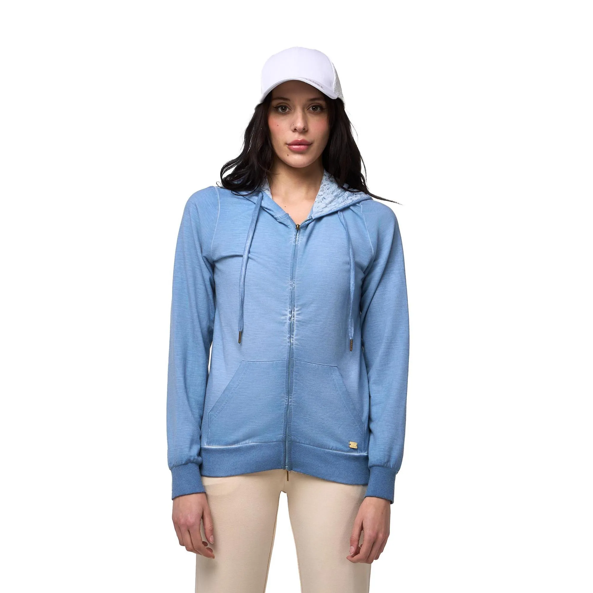 Felpa da donna con cappuccio e zip non felpata Leone Lace