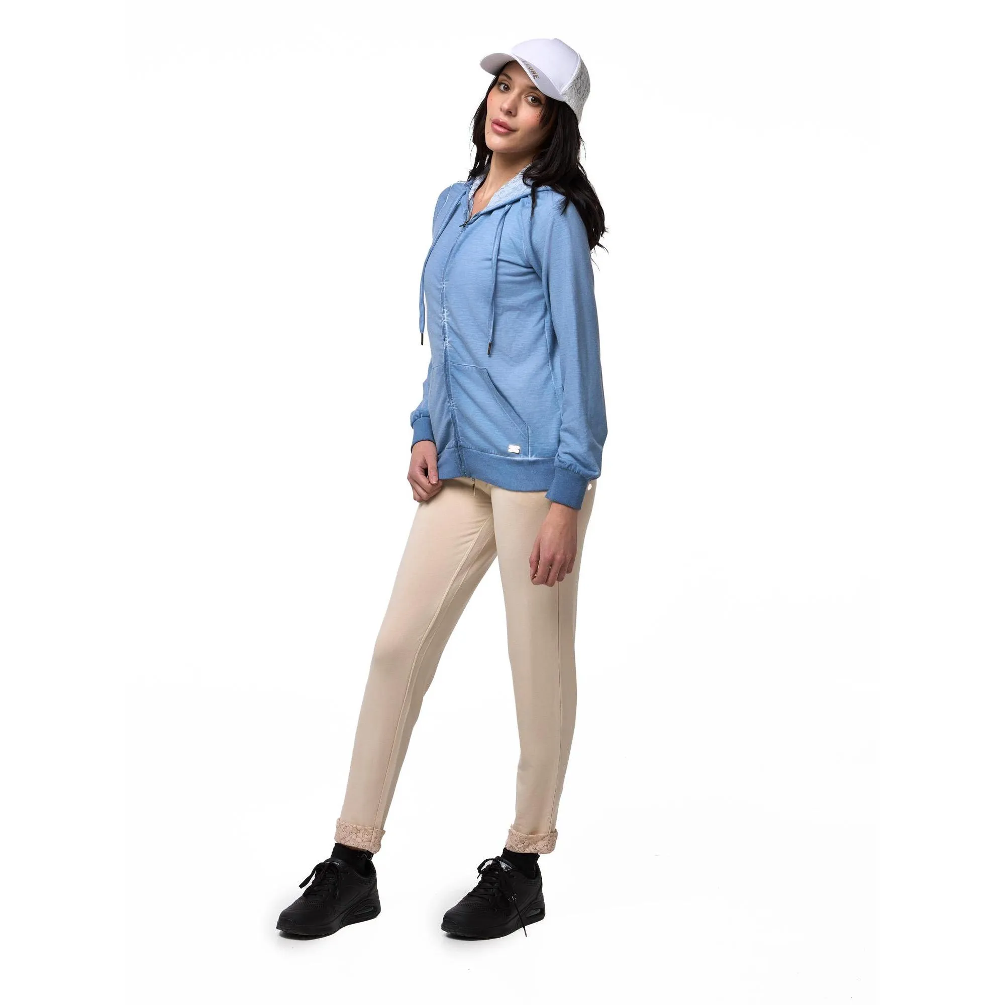 Felpa da donna con cappuccio e zip non felpata Leone Lace