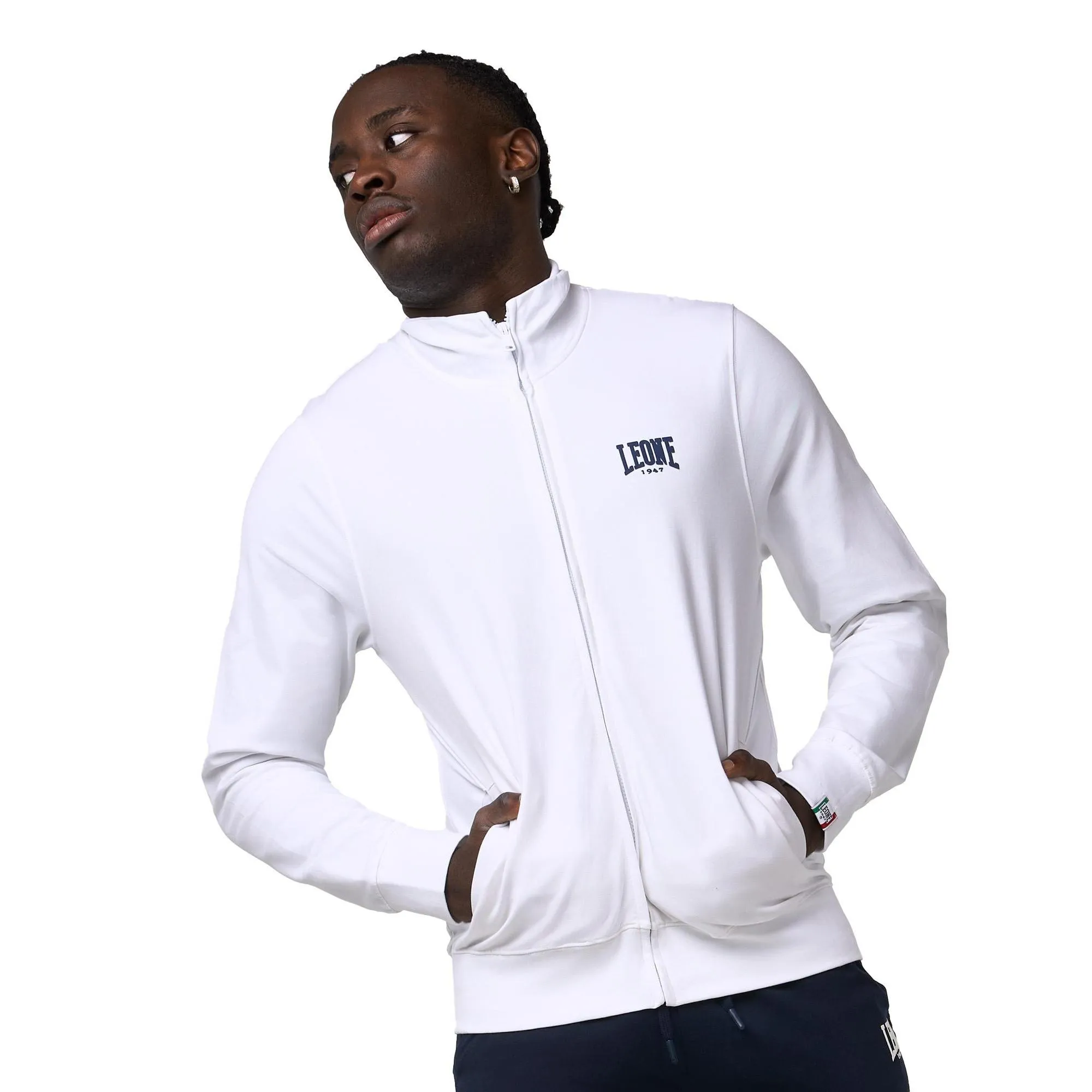 Felpa da uomo con colletto e zip non felpata Leone Basic