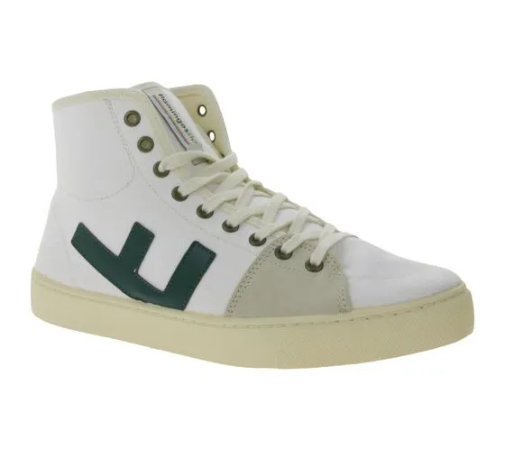 FLAMINGOS LIFE Sneaker alta El Camino scarpe da città eque e sostenibili in tela made in Spain bianco/verde
