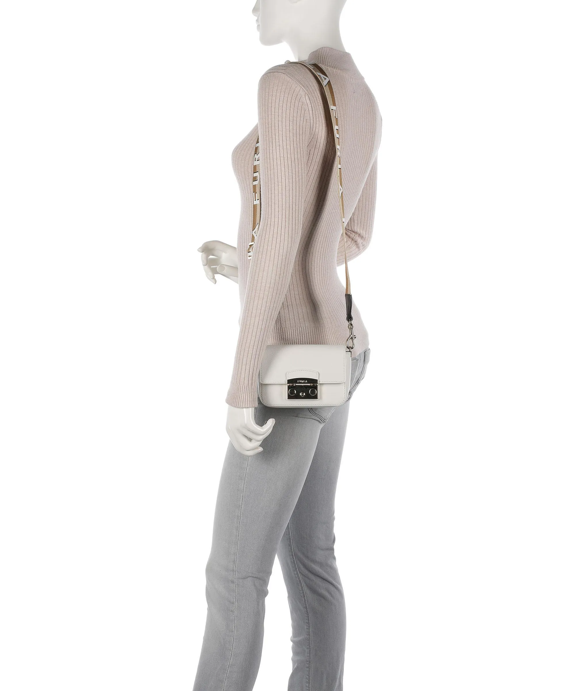  Furla Metropolis Mini Borsa a tracolla pelle granulata avorio  