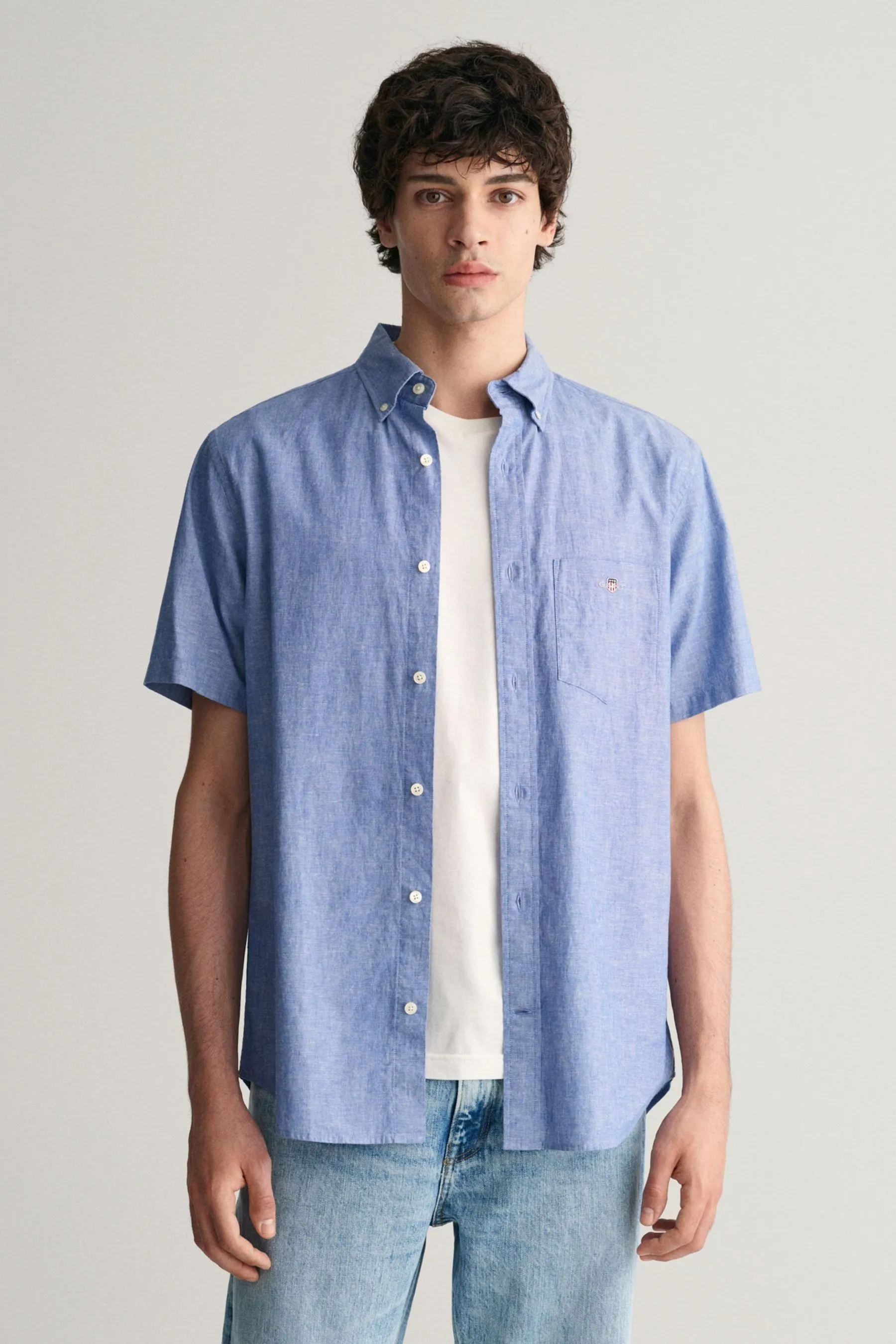 GANT regular  - Camicia in Manica corta di cotone e lino