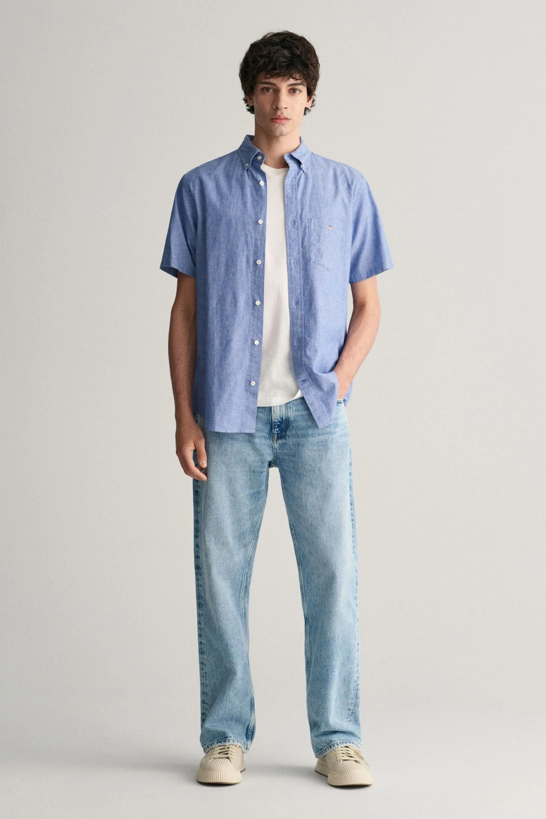 GANT regular  - Camicia in Manica corta di cotone e lino