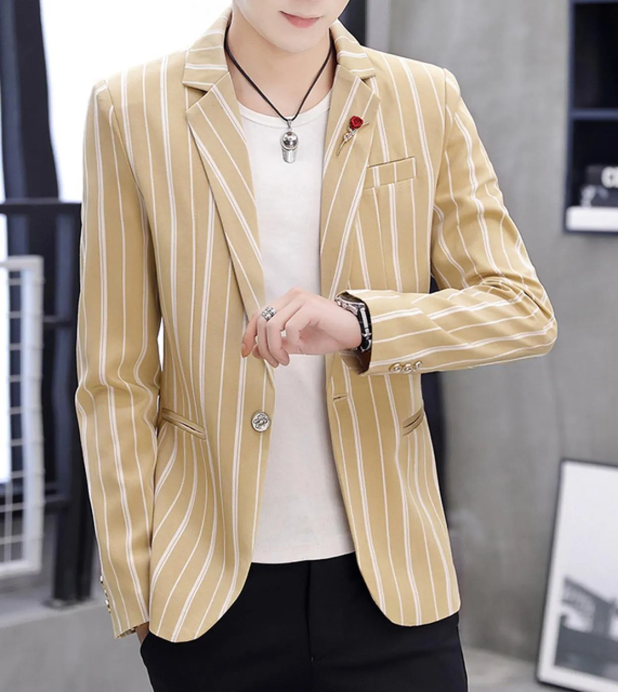 Giacca da uomo a maniche lunghe casual slim primavera e autunno monopetto 3 colori cuciture a righe opzionali Top Dail