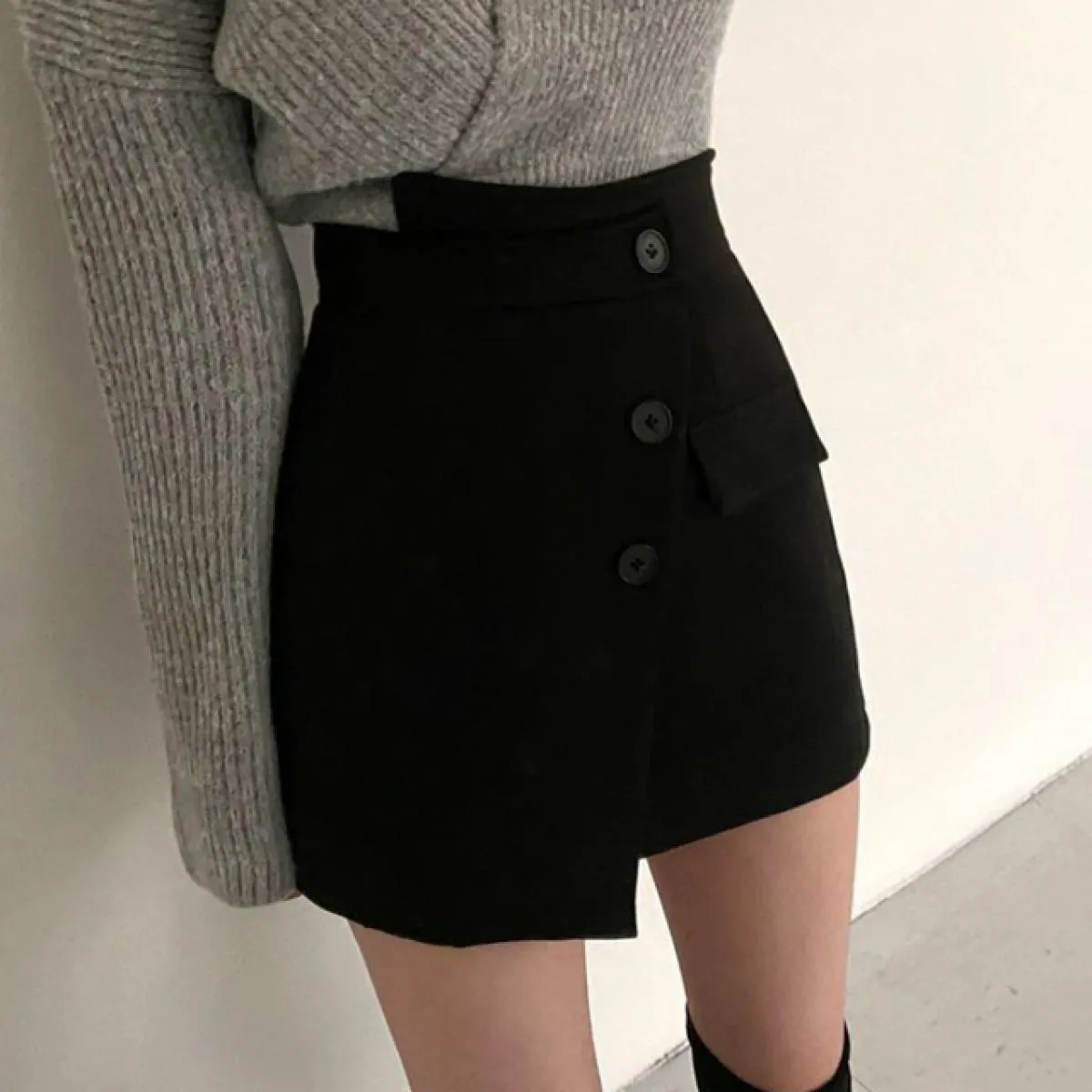 Gonna asimmetrica nera Inverno Abbigliamento invernale Minigonna Gonna asimmetrica Gonne invernali