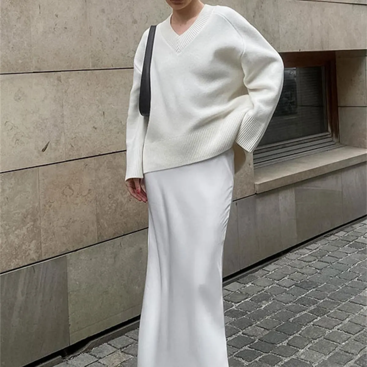 Gonna lunga elegante solida a vita alta da donna in raso elegante moda con cerniera patchwork Y2k gonna lunga casual estiva lung
