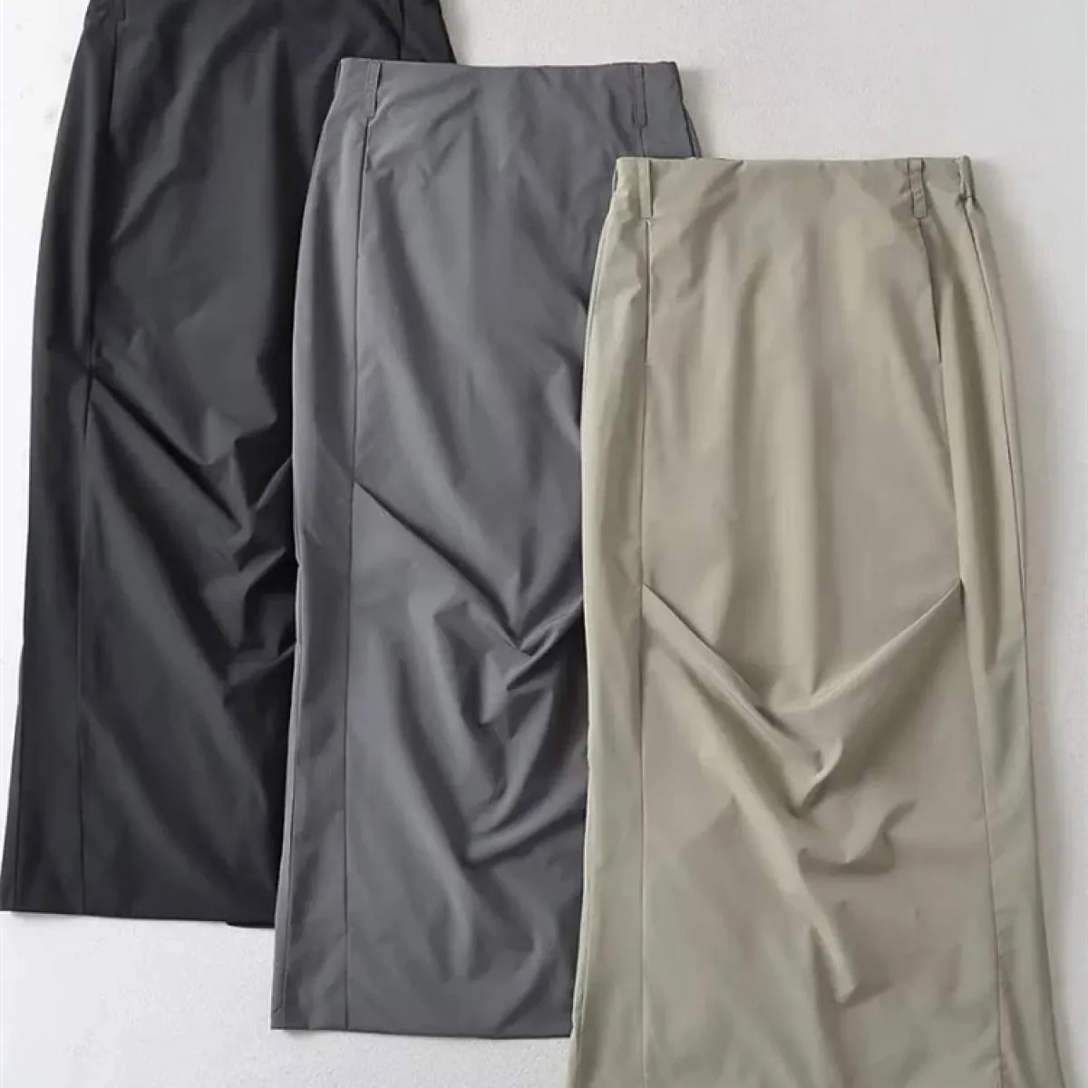 gonna lunga patchwork tinta unita a pieghe per donna Slim Casual vita alta divisa estate 2023 tasca Streetwear moda Lo