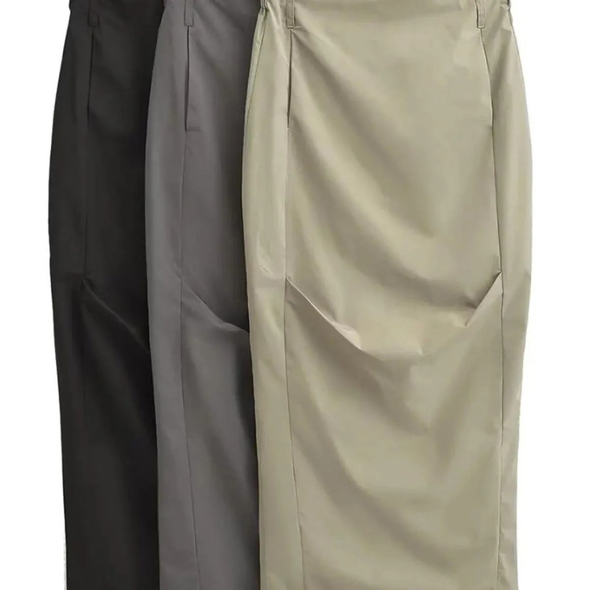 gonna lunga patchwork tinta unita a pieghe per donna Slim Casual vita alta divisa estate 2023 tasca Streetwear moda Lo