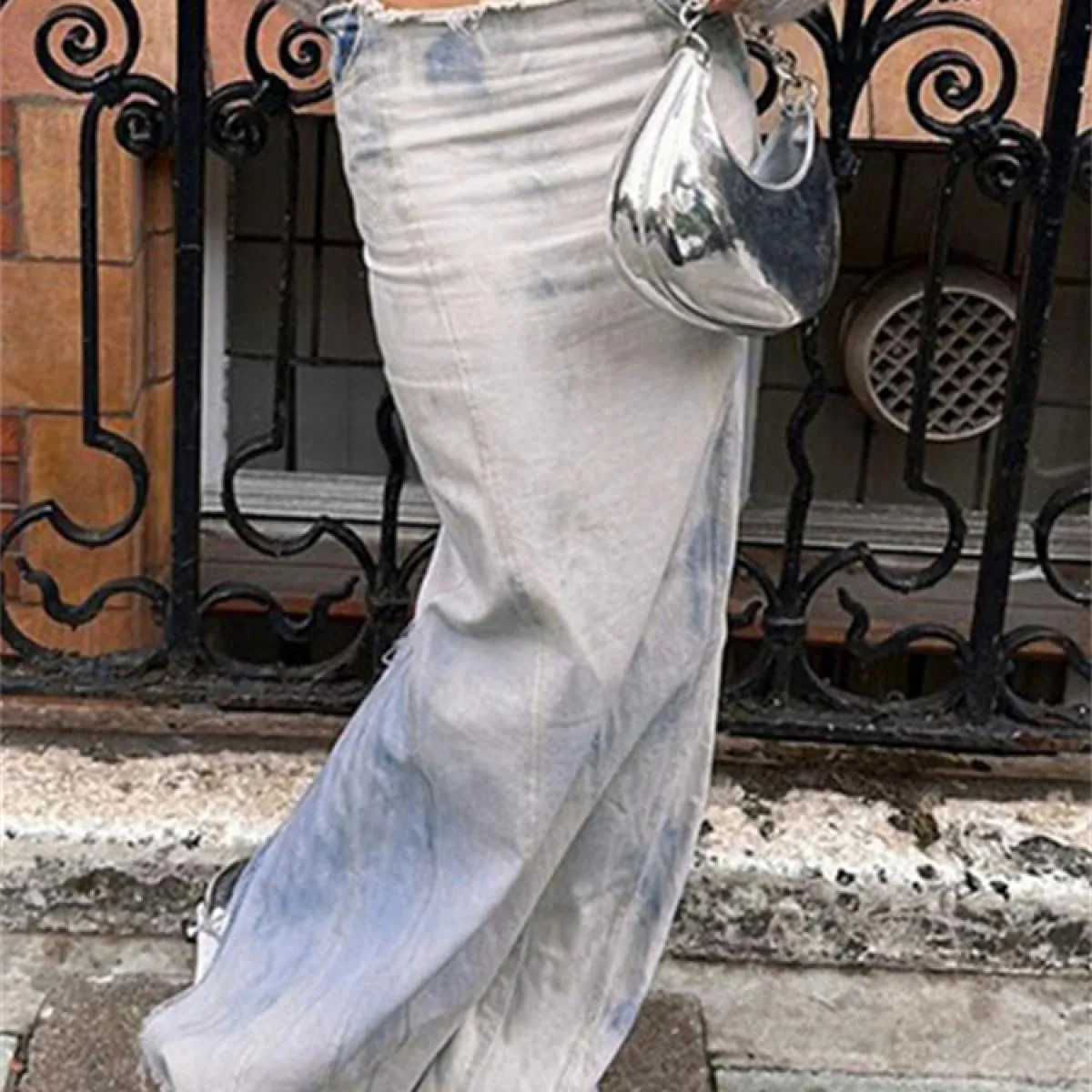 Gonna maxi in denim alla moda per donna a vita bassa High Street divisa gonna lunga casual outfit elegante Deni estivo rotto