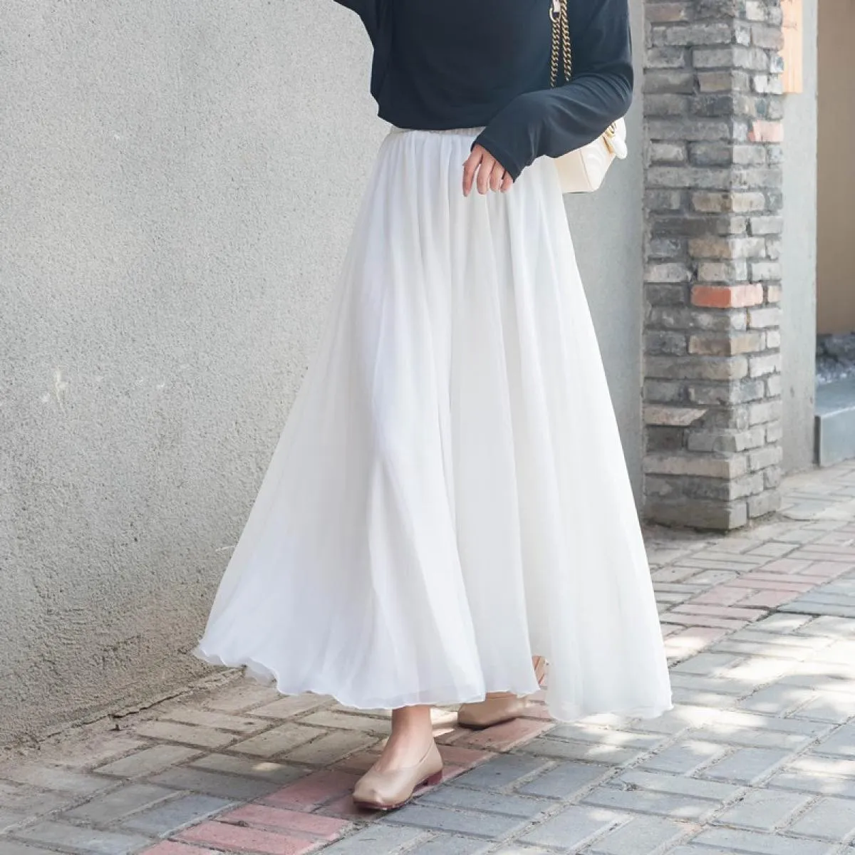 Gonne Boho in chiffon Gonna lunga in chiffon Boho con volant da donna Stile 3