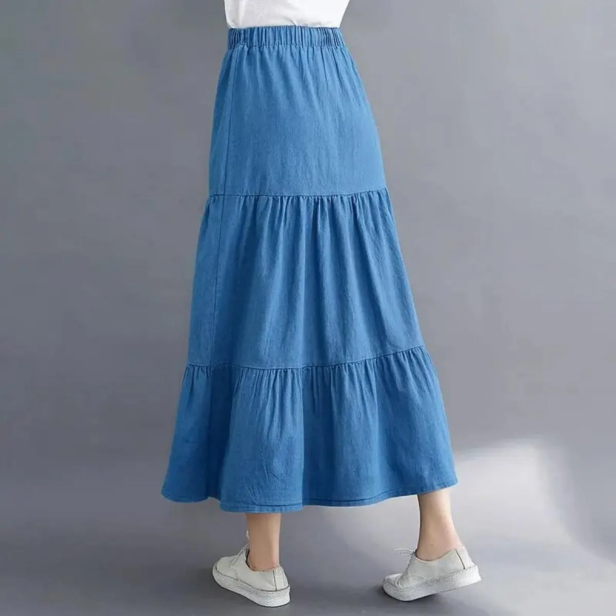 Gonne vintage larghe e chic per le donne Gonna lunga da donna elegante da ufficio a vita alta Gonna di jeans blu moda