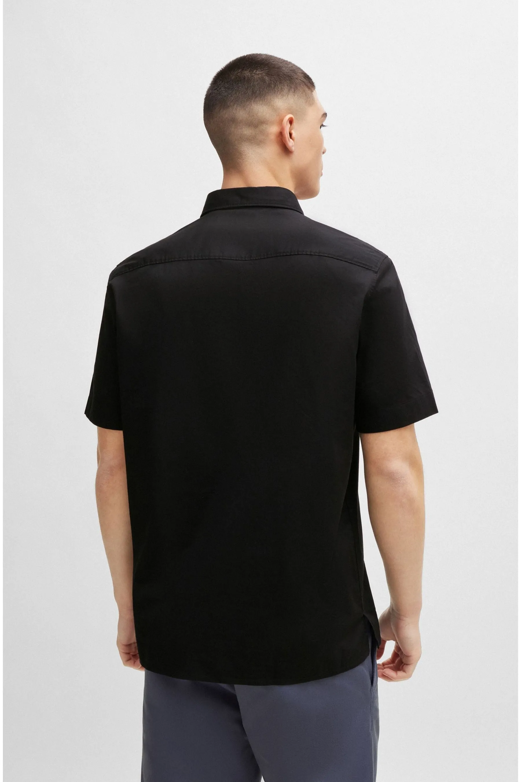 HUGO - Nero vestibilità comoda - Camicia in tela di cotone elasticizzato