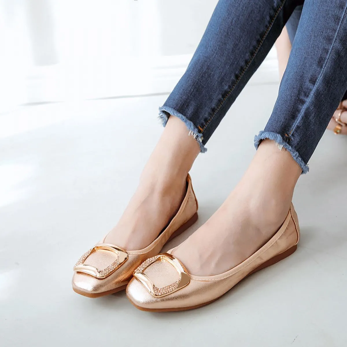 I più venduti Scarpe da donna Scarpe da barca da balletto Scarpe basse da donna Mocassini casual Donna Slipon Shine Elegante Fes