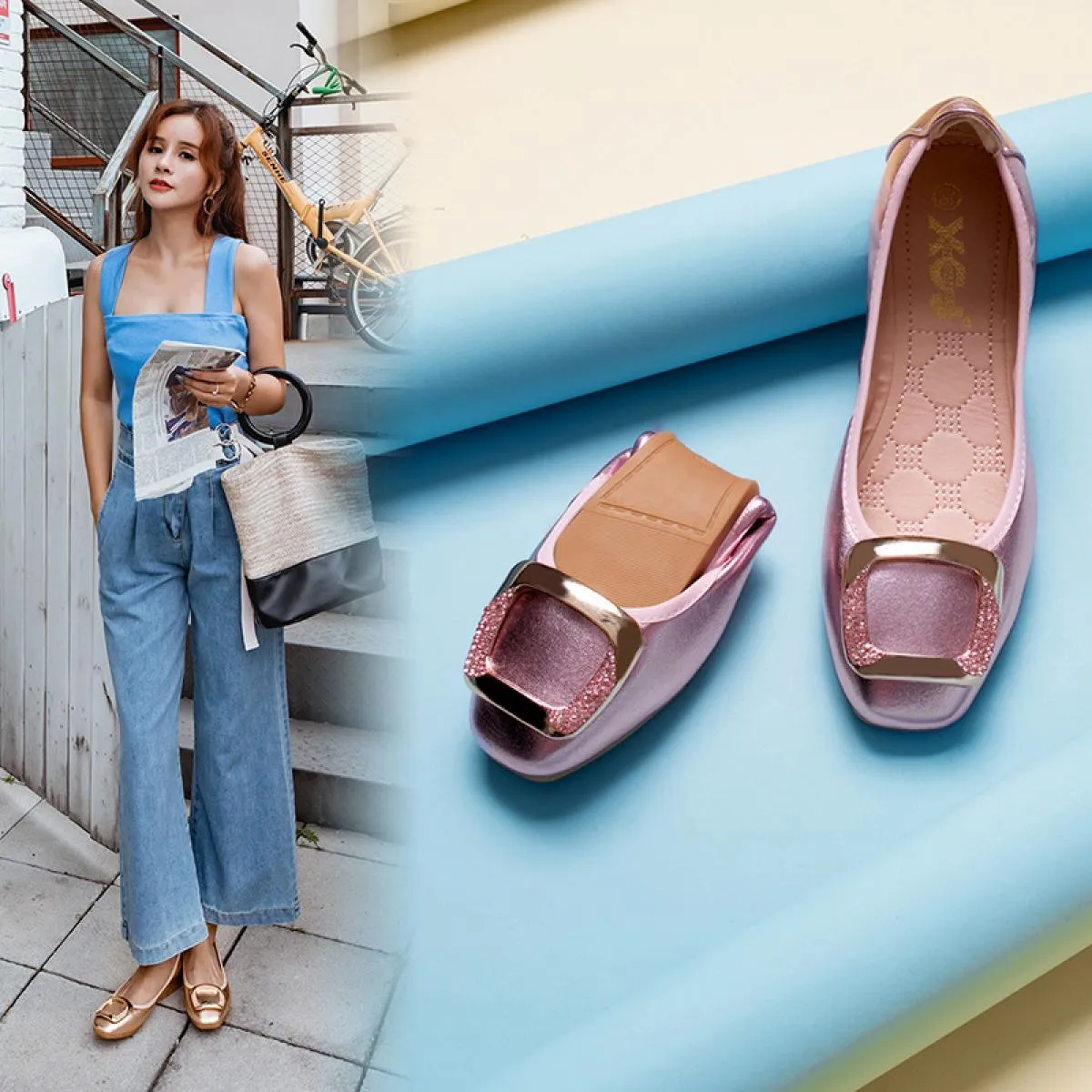 I più venduti Scarpe da donna Scarpe da barca da balletto Scarpe basse da donna Mocassini casual Donna Slipon Shine Elegante Fes